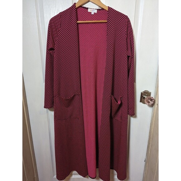 LuLaRoe SZ S Sarah long Cardigan Duster Black With Pink Polka-dots‎ Neon Rare - Picture 2 of 6